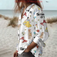 Disney Snow White Women's Casual Button Long Sleeve Blouses Shirt Holiday Beach Hawaiian Shirt Women Elegant Commuter Shirt