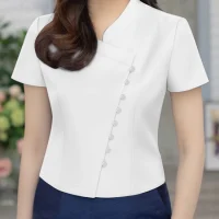 ZANZEA Fashion Button Up Solid Tops Woman Diagonal Front Short Sleeve Satin Chemises Commuting Stand Collar 2025 Summer Shirts