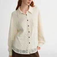 DUSHU Romantic Artistic Hollow Out Embroidery Shirt Women 2025 Winter New Loose Tops Soft French Style Temperament Commuting