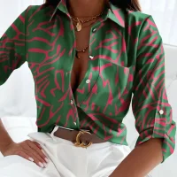 Casual New Long Sleeve Lapel Slim Tops Women Fashion Commute Chic Clothes Blusas Office Ladies Multicolor Printed Blouses Shirts