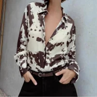 Summer 2025 New French Commuter Style Comfortable and Versatile, Animal Print Lapel Single-breasted Long-sleeved Shirt