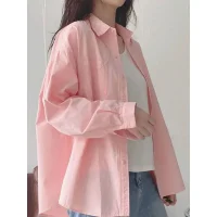 Pure Cotton Solid Color Long Sleeve Shirt for Women Spring Autumn Casual Loose Commuting Temperament Tops Fashion Women Clothing